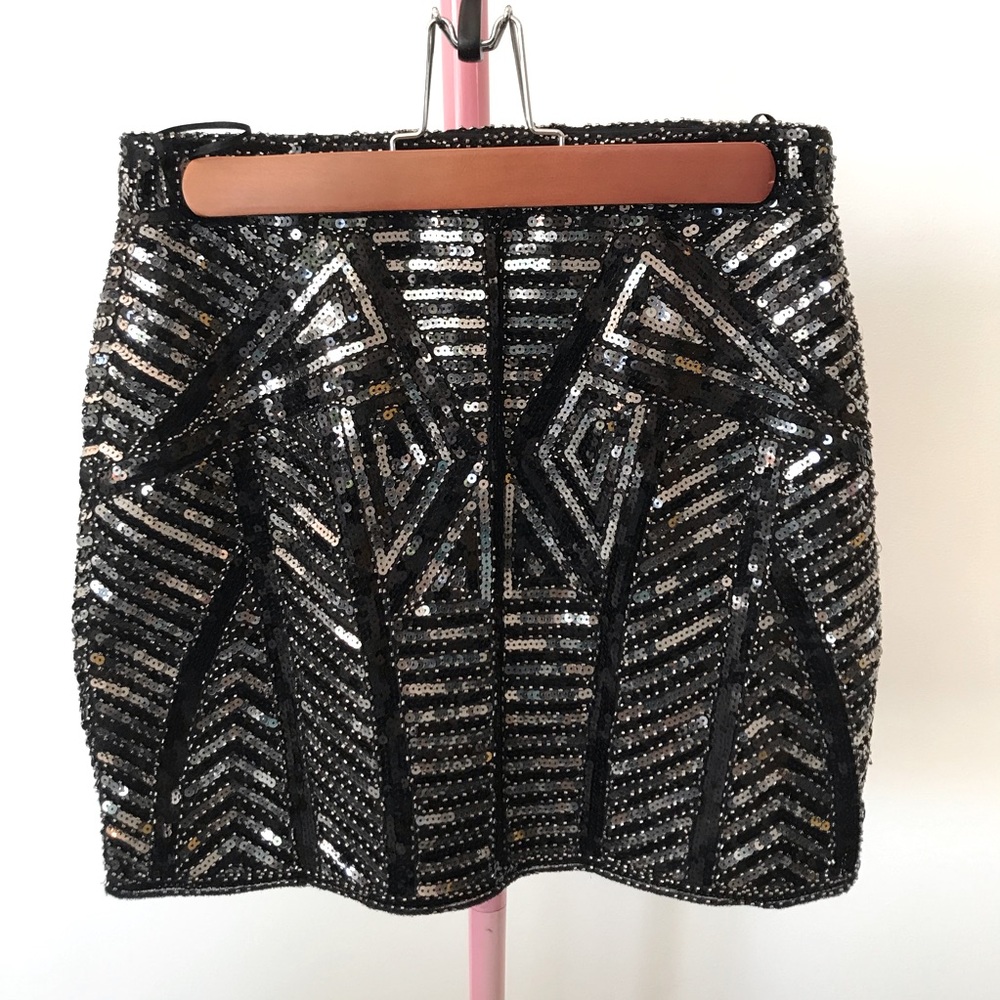 Dollskill Sequined Geometric Black Rock Mini Skirt